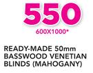 Decorland Ready-Made 50mm Basswood Venetian Blinds Mahogany 600x1000mm