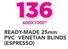 Decorland Ready-Made 25mm PVC Venetian Blinds Espresso 600x1000mm