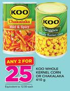 Koo Whole Kernel Corn Or Chakalaka-2x410g