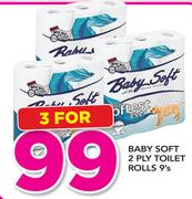 Baby Soft 2 Ply Toilet Rolls-3x9's