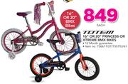ToTem 16" Or 20" Princess Or Xtreme BMX Bikes-Each
