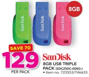 SanDisk 8GB USB Triple Pack SDCZ50C-008G-Per Pack