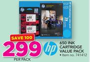 HP 650 Ink Cartridge Value Pack-Per Pack