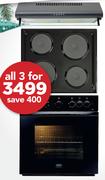Defy 60Cm Cover Hood Black DCH290+ 60Cm Solid Hob Black DBO458+ 60Cm Undercounter Oven Black DBO458