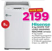 Hisense 8Kg White Top Load Washing Machine WTS802