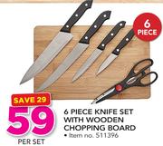 6 Piece Knife Set With Wooden Chopping Board-Per Set