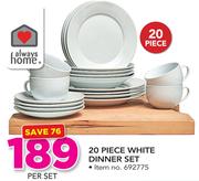 Always Home 20 Piece White Dinner Set-Per Set