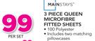 Mainstays 3 Piece Queen Microfibre Fitted Sheets-Per Set