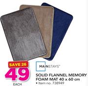 Mainstays Solid Flannel Memory Foam Mat 40x60Cm-Each