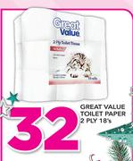 Great value Toilet Paper 2 Ply-18's pack