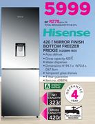 Hisense 420Ltr Mirror Finish Bottom Freezer Fridge 420BMIWD