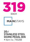 Mainstays 20Ltr Stainless steel Dome Pedal Bin