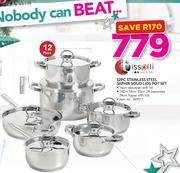 Tissolli 12 Piece Stainless Steel Saphir Solid Lids Pot Set-Per Set