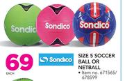 Sondico Size 5 Soccer Ball Or Netball-Each