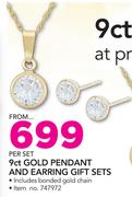 JCSA 9ct Gold Pendant And Earring Gift Sets-Per Set