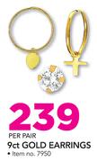 JCSA 9ct Gold Earrings-Per Pair