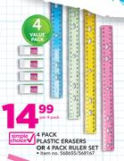 Simple Choice 4 Pack Plastic Erasers Or 4 Pack Ruler Set-Per 4 Pack