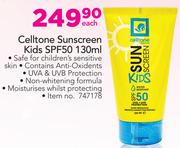 Celltone Sunscreen Kids SPF50-130mlSafe For Children's Sensitive Skin, Contains Anti-Oxidents, UVA &