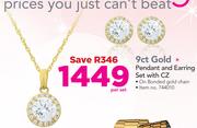 9ct Gold Pendant And Earring Set With CZ-Per Set