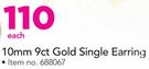 10mm 9ct Gold Single Earring-Each