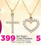 9ct Gold Cross Pendant-Each