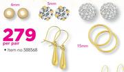 4/5/15mm 9ct Gold Earring-Per Pair