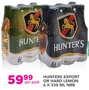 Hunters Export Or Hard Lemon NRB-6 x 330ml Per Pack