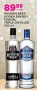 Russian Bear Vodka Energy Fusion, Triple Distilled-750ml Each