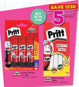 Pritt Glue Sticks 3 x 43g plus Pritt Multi pack 100g-For Both