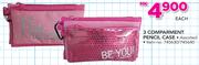 3 Compartment Pencil Case Assorted-Each