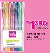 Simple Choice 6 Pack Neon Gel Pen-Per Pack