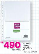 Simple Choice 10 Pack A4 Filing Pockets-Per Pack