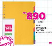 Simple Choice 10 Tab File Dividers-Each