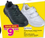 Genius White Velcro Junior Trainer Or Black & White Lace Up Junior Trainer-Per Pair