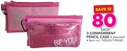 3 Comparment Pencil Case Assorted-Each