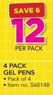 Simple Choice 4 Pack Gel Pens-Per Pack