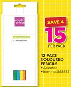 Simple Choice 12 Pack Coloured Pencils-Per Pack