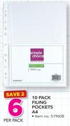 Simple Choice 10 Pack Filing Pockets A4-Per Pack