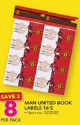 Manchester United Book Labels 16's-Per Pack