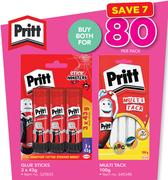 Pritt Glue Sticks 3x43g Plus Pritt Multi Tack 100g-For Both