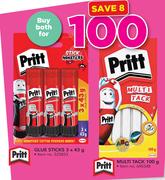 Pritt Glue Sticks 3 x43g Plus Pritt Multi Track 100g-For Both