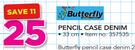 Butterfly 33Cm Pencil Case Denim