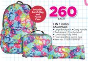 3 In 1 Girls Backpack Including Lunch Bag And Pencil Case-Each