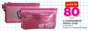 3 Compartment Pencil Case Assorted-Each