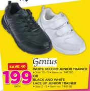 Genius White Velcro Junior Trainer Or Black And White Lace Up Junior Trainer-Each