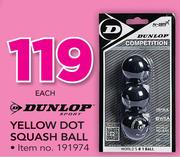 Dunlop Yellow Dot Squash Ball-Each
