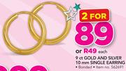 9Ct Gold And Silver 10mm Single Earring(Bonded)-Each