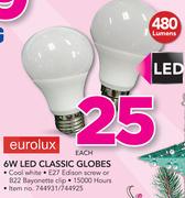 Eurolux 6W LED Classic Globes-Each