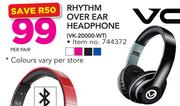 Volkano Rhythm Over Ear Headphone VK-2000-WT-Per Pair