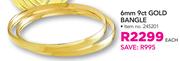 JCSA 6mm 9ct Gold Bangles-Each